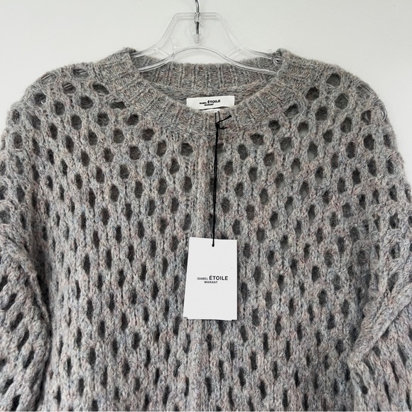 Isabel Marant Etoile grey beige textured open knit crew neck wool blend sweater - Picture 3 of 11